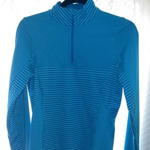 Blue & light blue half zip up active jacket with holes for fingers